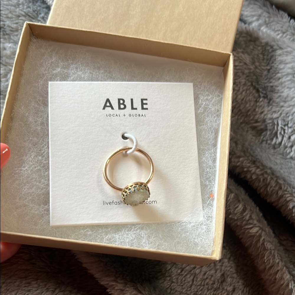 Able gold and white druzy stone ring - size 8